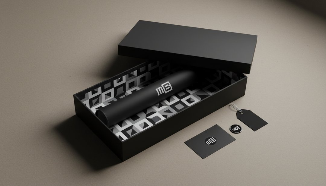Gift box opened revealing tube on patterned liner