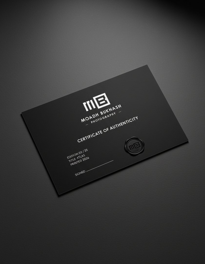 Certificate of authenticity card on black cardstock with logomark, edition details, and wax seal