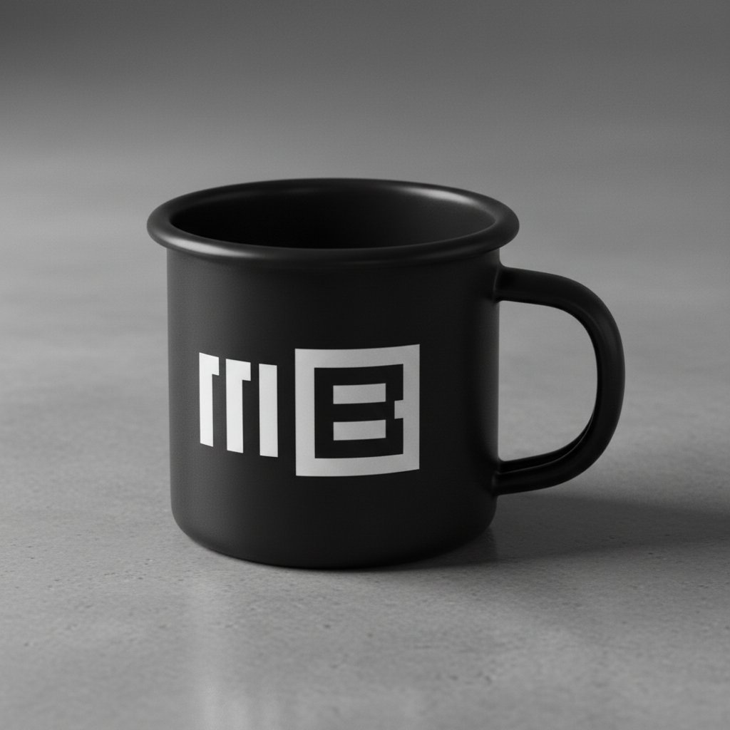 Black enamel mug with logomark