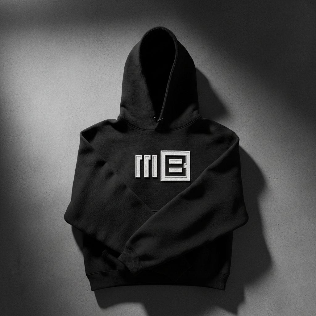 Heavyweight black hoodie with embroidered chest mark