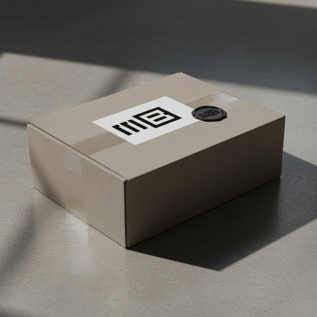 Kraft cardboard shipping mailer with logomark label and wax seal