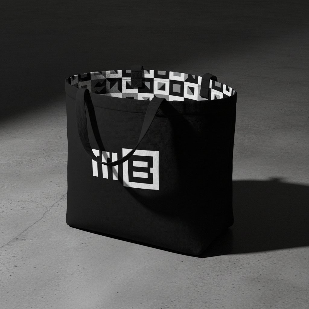 Canvas tote with logomark front and pattern lining inside